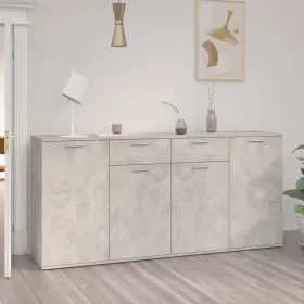 Betonszürke szerelt fa tálalószekrény 160 x 36 x 75 cm