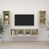 4 db tölgyszínű szerelt fa falra szerelhető TV-szekrény