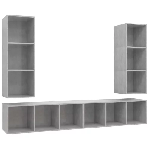 4 db betonszürke szerelt fa falra szerelhető TV-szekrény