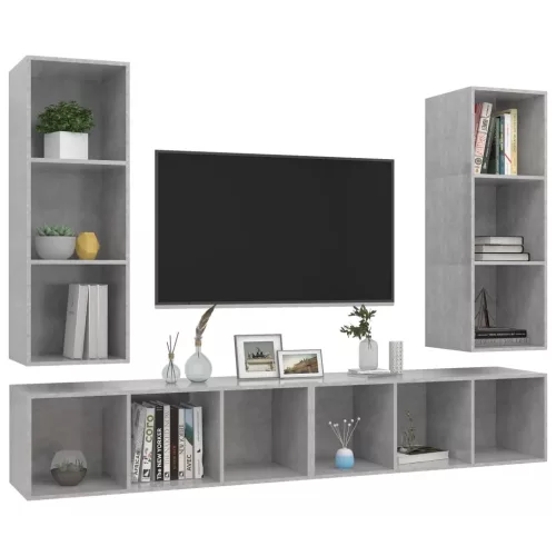 4 db betonszürke szerelt fa falra szerelhető TV-szekrény