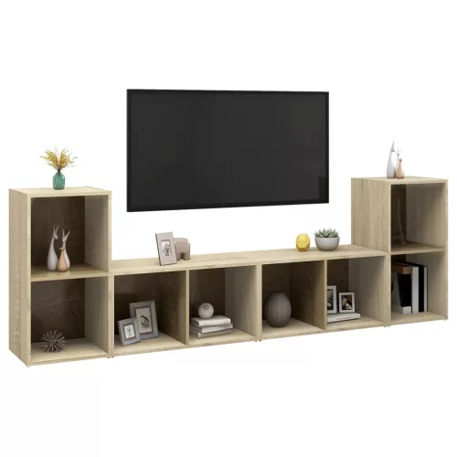 4 db sonoma tölgy színű szerelt fa TV-szekrény 72x35x36,5 cm