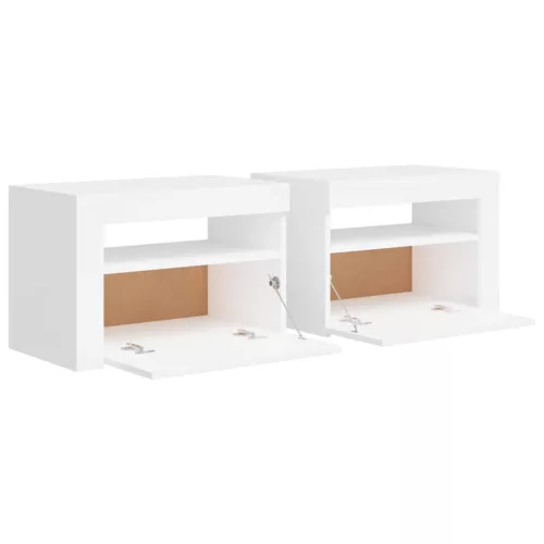 2 db fehér éjjeliszekrény LED-del 60 x 35 x 40 cm