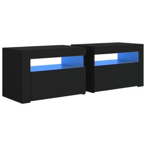 2 db fekete éjjeliszekrény LED-del 60 x 35 x 40 cm