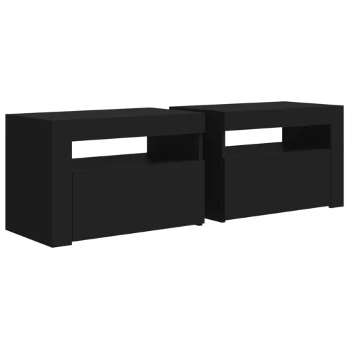 2 db fekete éjjeliszekrény LED-del 60 x 35 x 40 cm