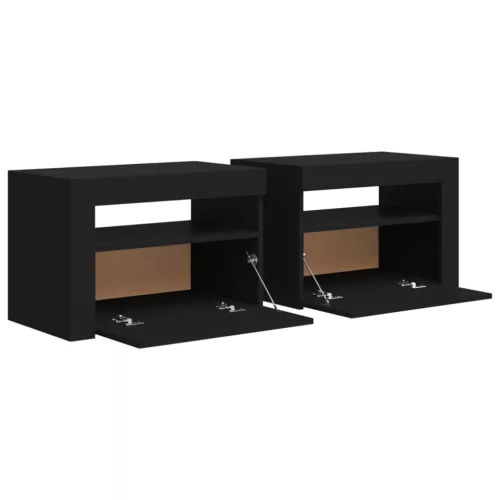 2 db fekete éjjeliszekrény LED-del 60 x 35 x 40 cm