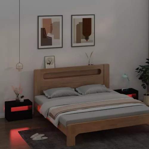 2 db fekete éjjeliszekrény LED-del 60 x 35 x 40 cm
