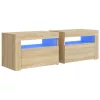 2 db füstös tölgy színű éjjeliszekrény LED-del 60 x 35 x 40 cm