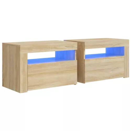 2 db füstös tölgy színű éjjeliszekrény LED-del 60 x 35 x 40 cm