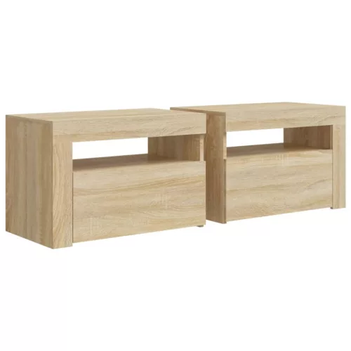 2 db füstös tölgy színű éjjeliszekrény LED-del 60 x 35 x 40 cm