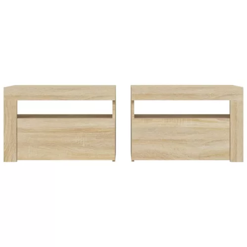 2 db füstös tölgy színű éjjeliszekrény LED-del 60 x 35 x 40 cm