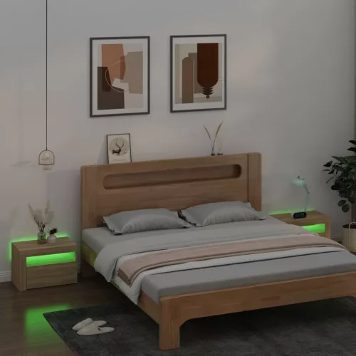 2 db füstös tölgy színű éjjeliszekrény LED-del 60 x 35 x 40 cm