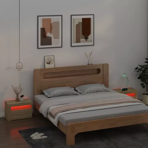 2 db füstös tölgy színű éjjeliszekrény LED-del 60 x 35 x 40 cm