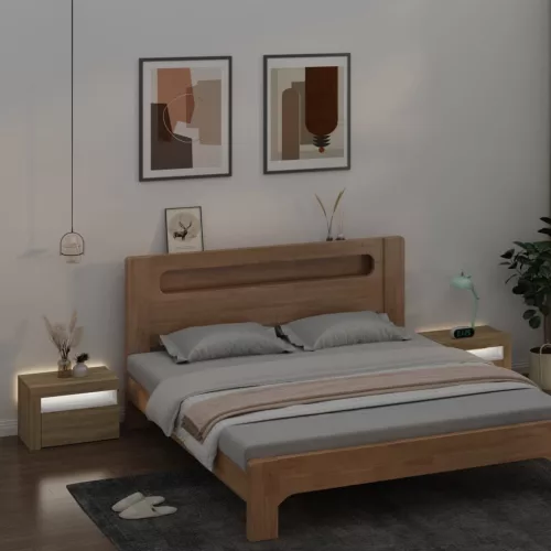 2 db füstös tölgy színű éjjeliszekrény LED-del 60 x 35 x 40 cm