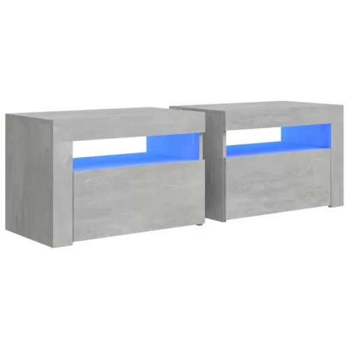 2 db betonszürke éjjeliszekrény LED-del 60 x 35 x 40 cm