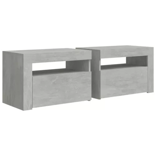 2 db betonszürke éjjeliszekrény LED-del 60 x 35 x 40 cm