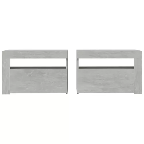2 db betonszürke éjjeliszekrény LED-del 60 x 35 x 40 cm