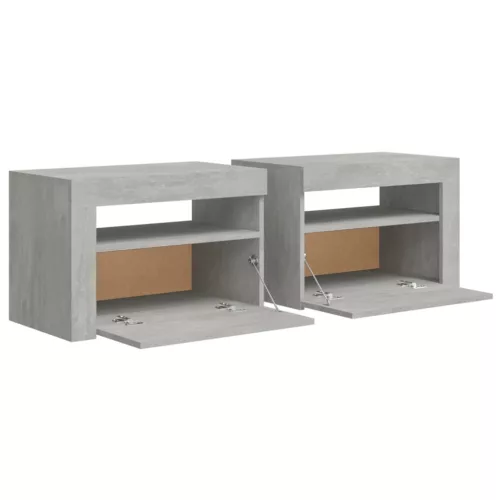 2 db betonszürke éjjeliszekrény LED-del 60 x 35 x 40 cm