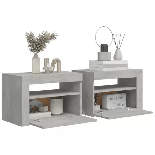 2 db betonszürke éjjeliszekrény LED-del 60 x 35 x 40 cm