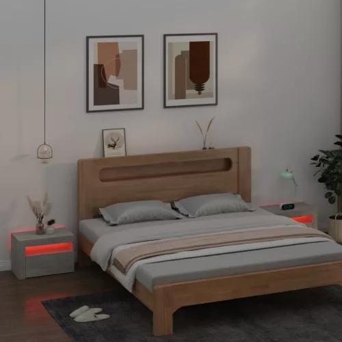 2 db betonszürke éjjeliszekrény LED-del 60 x 35 x 40 cm