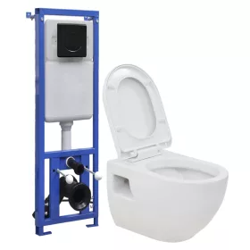   Fekete falra szerelhető kerámia WC rejtett magas tartállyal
