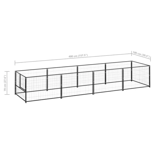 Fekete acél kutyakennel 4 m²