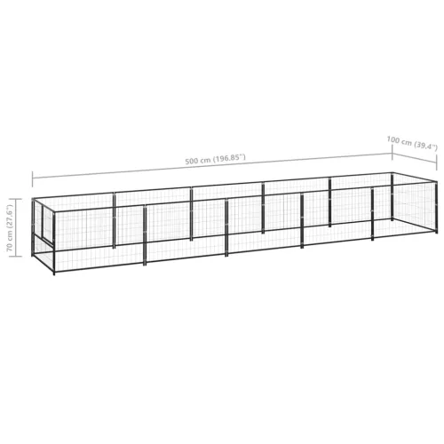 Fekete acél kutyakennel 5 m²