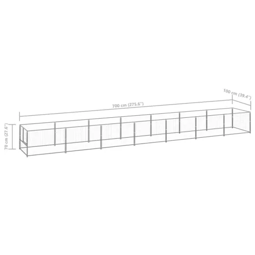 Ezüstszínű acél kutyakennel 7 m²