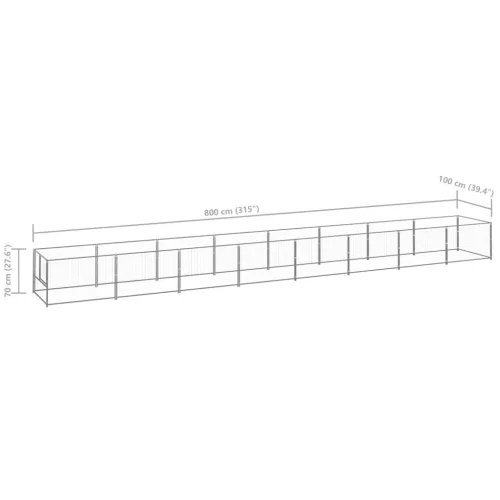 Ezüstszínű acél kutyakennel 8 m²
