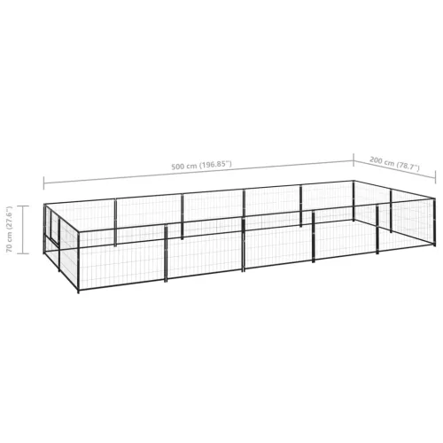 Fekete acél kutyakennel 10 m²