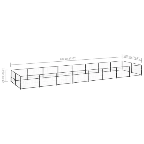 Fekete acél kutyakennel 16 m²