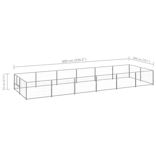 Ezüstszínű acél kutyakennel 12 m²
