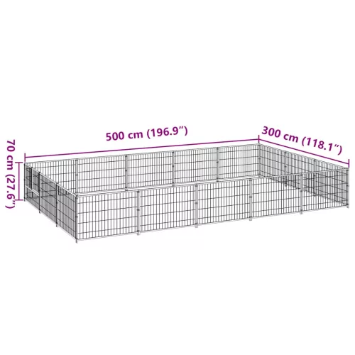 Ezüstszínű acél kutyakennel 15 m²