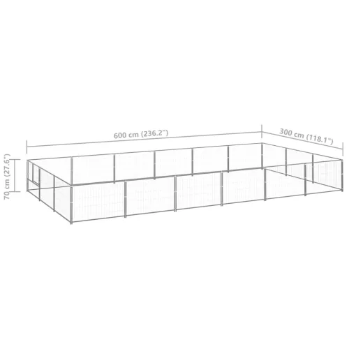 Ezüstszínű acél kutyakennel 18 m²