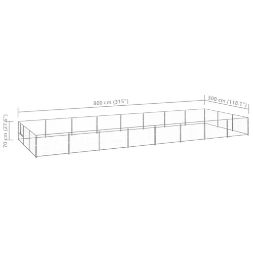 Ezüstszínű acél kutyakennel 24 m²