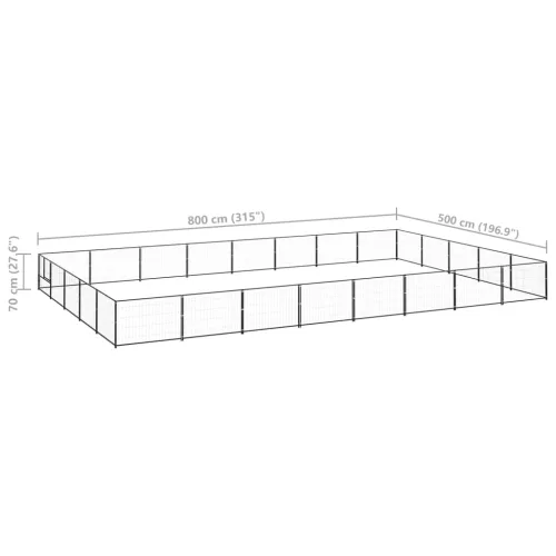 Fekete acél kutyakennel 40 m²