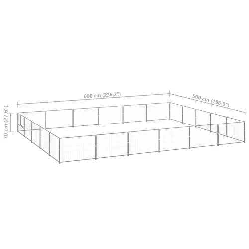Ezüstszínű acél kutyakennel 30 m²