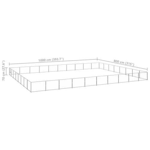 Ezüstszínű acél kutyakennel 80 m²