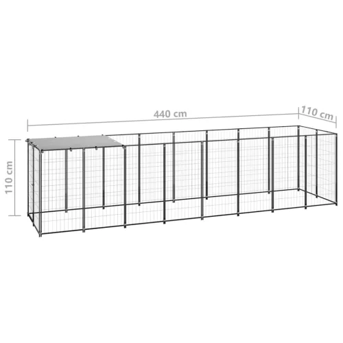 Fekete acél kutyakennel 4,84 m²