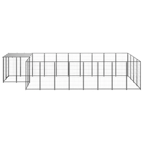 Fekete acél kutyakennel 10,89 m²