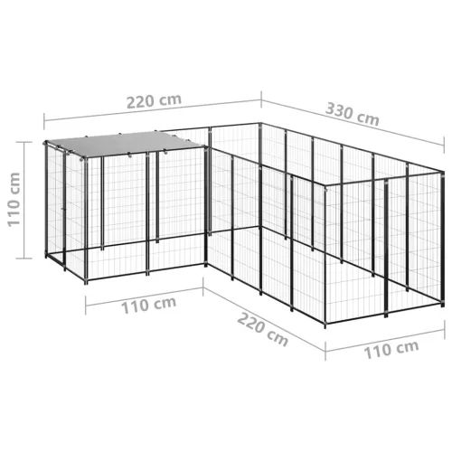 Fekete acél kutyakennel 4,84 m²