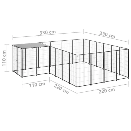 Fekete acél kutyakennel 8,47 m²
