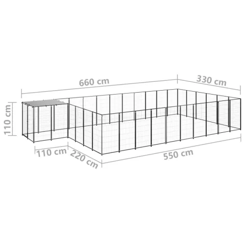 Fekete acél kutyakennel 19,36 m²