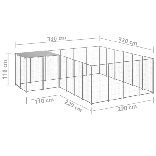 Ezüstszínű acél kutyakennel 8,47 m²