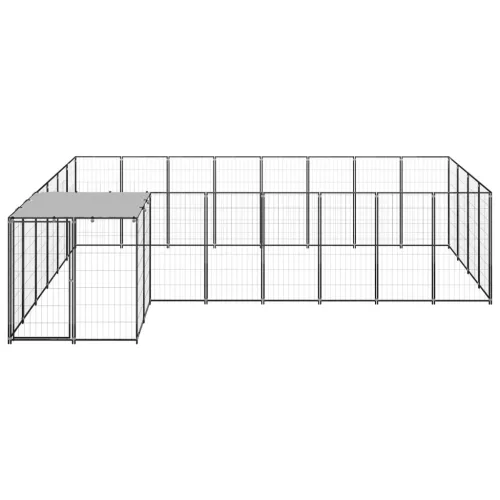 Fekete acél kutyakennel 10,89 m²