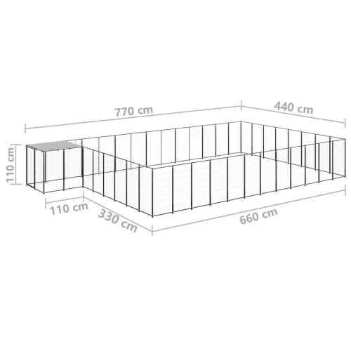 Fekete acél kutyakennel 30,25 m²