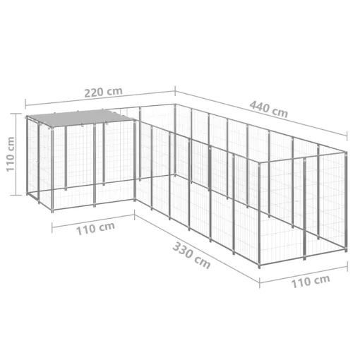 Ezüstszínű acél kutyakennel 6,05 m²