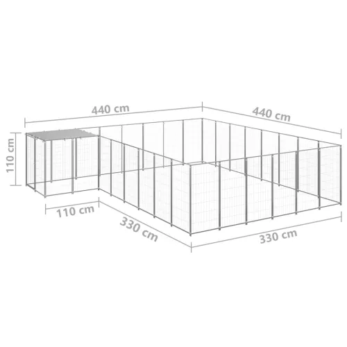 Ezüstszínű acél kutyakennel 15,73 m²