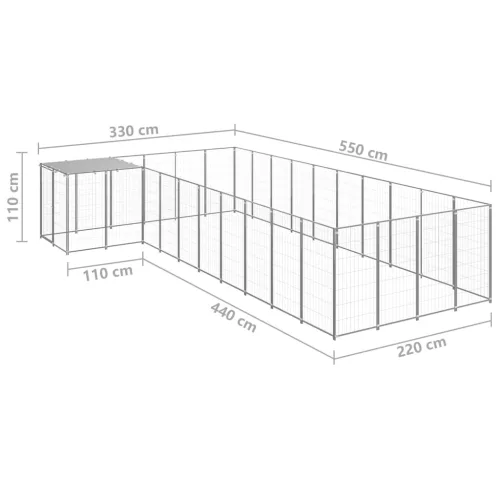 Ezüstszínű acél kutyakennel 13,31 m²