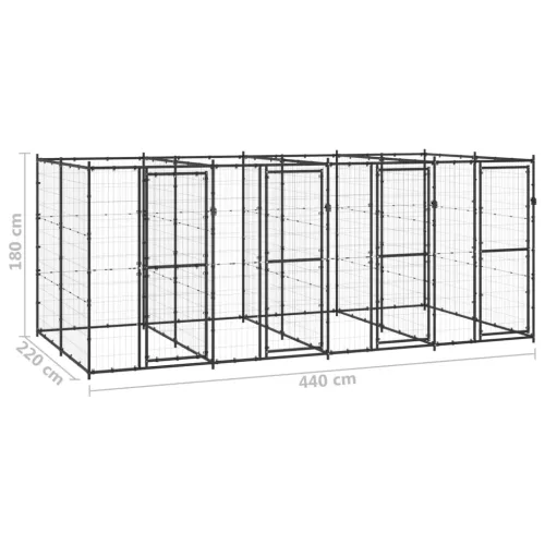 Kültéri acél kutyakennel 9,68 m²
