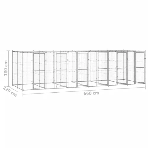 Kültéri horganyozott acél kutyakennel tetővel 14,52 m²
